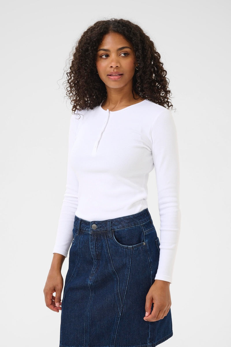 KAFFE Carna T-shirt Langærmet Optical Hvid