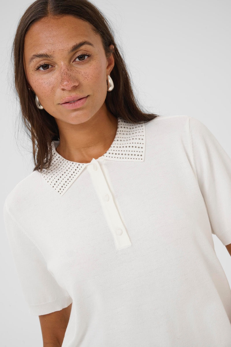 KAFFE Carly Polo Pullover Chalk Hvid