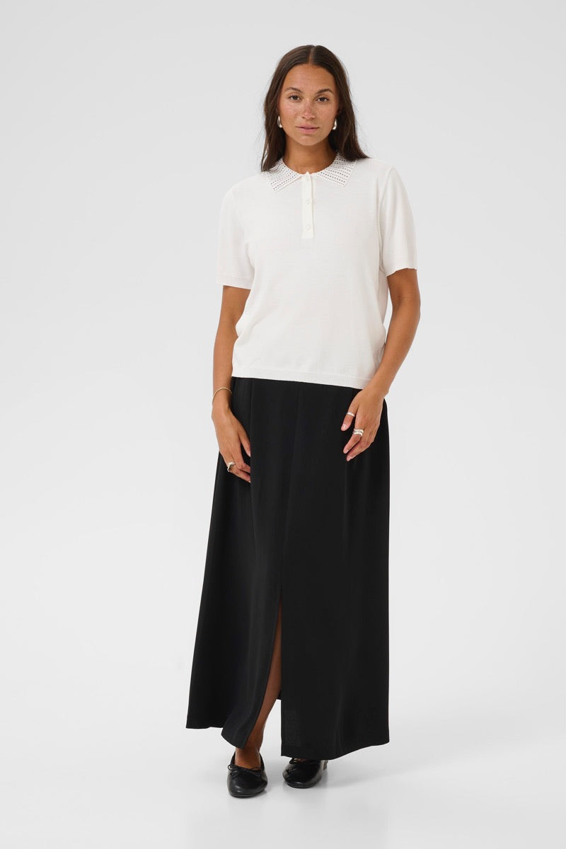 KAFFE Carly Polo Pullover Chalk Hvid
