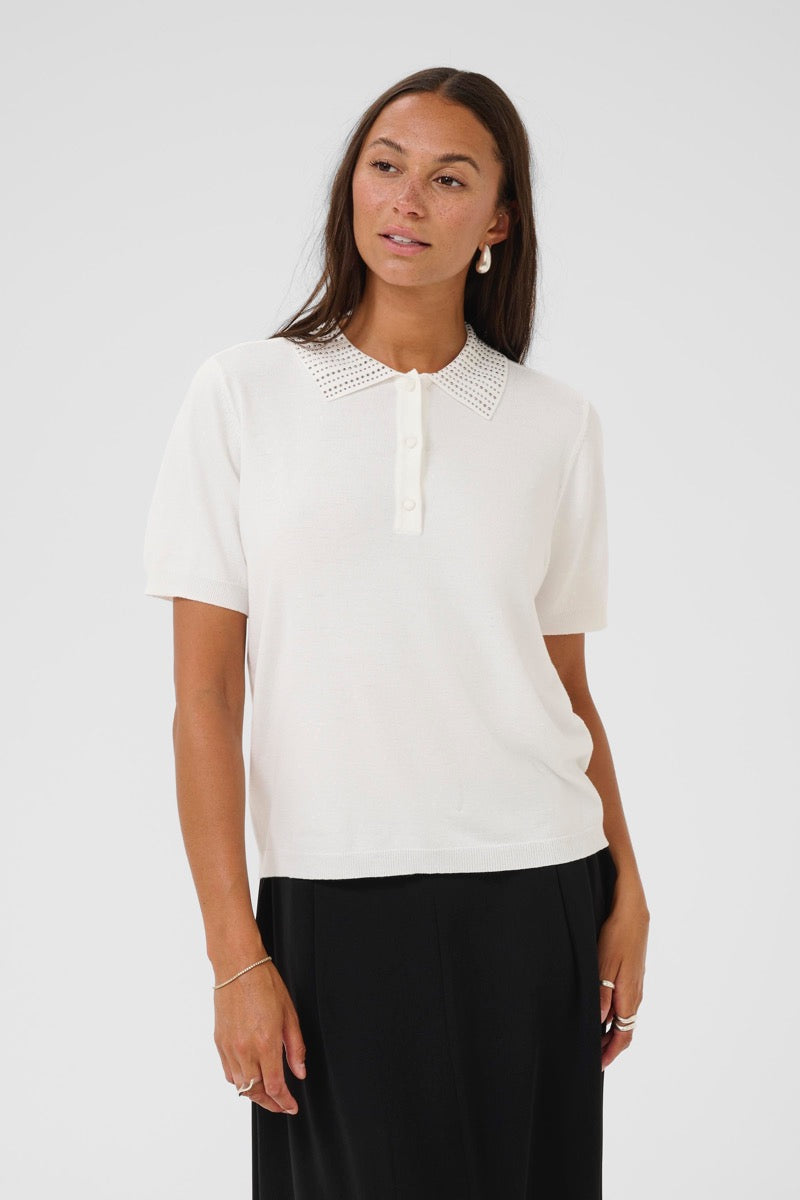 KAFFE Carly Polo Pullover Chalk Hvid