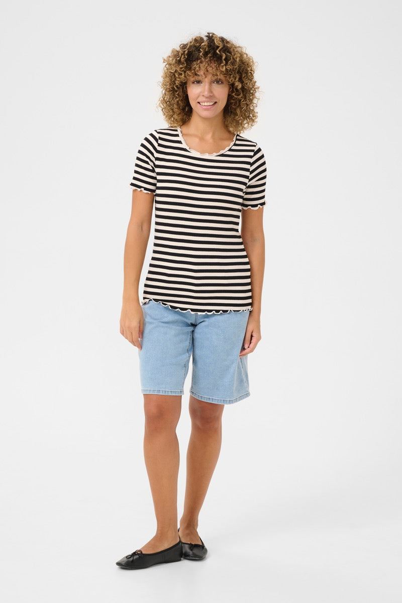 Cream Ribba T-shirt Pitch Stribet Sort