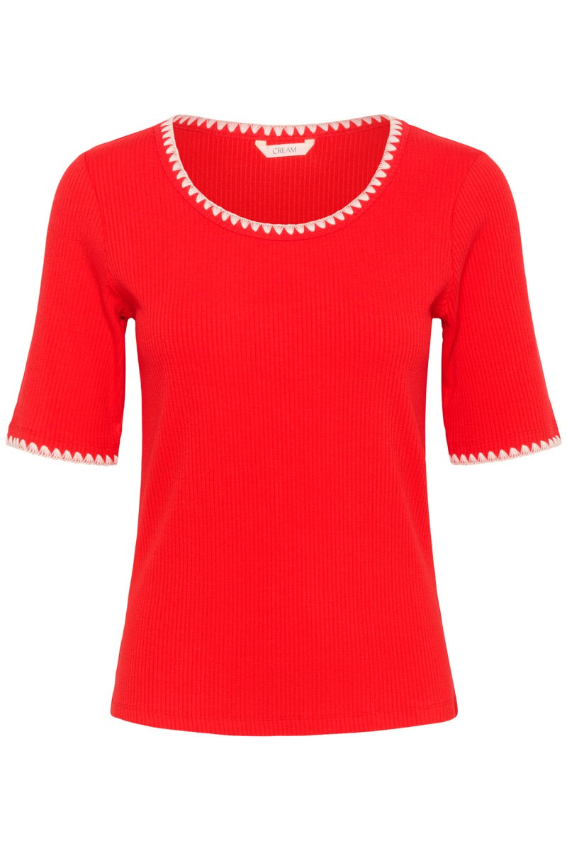 Cream Ribba T-shirt Stitched Flame Scarlet Rød