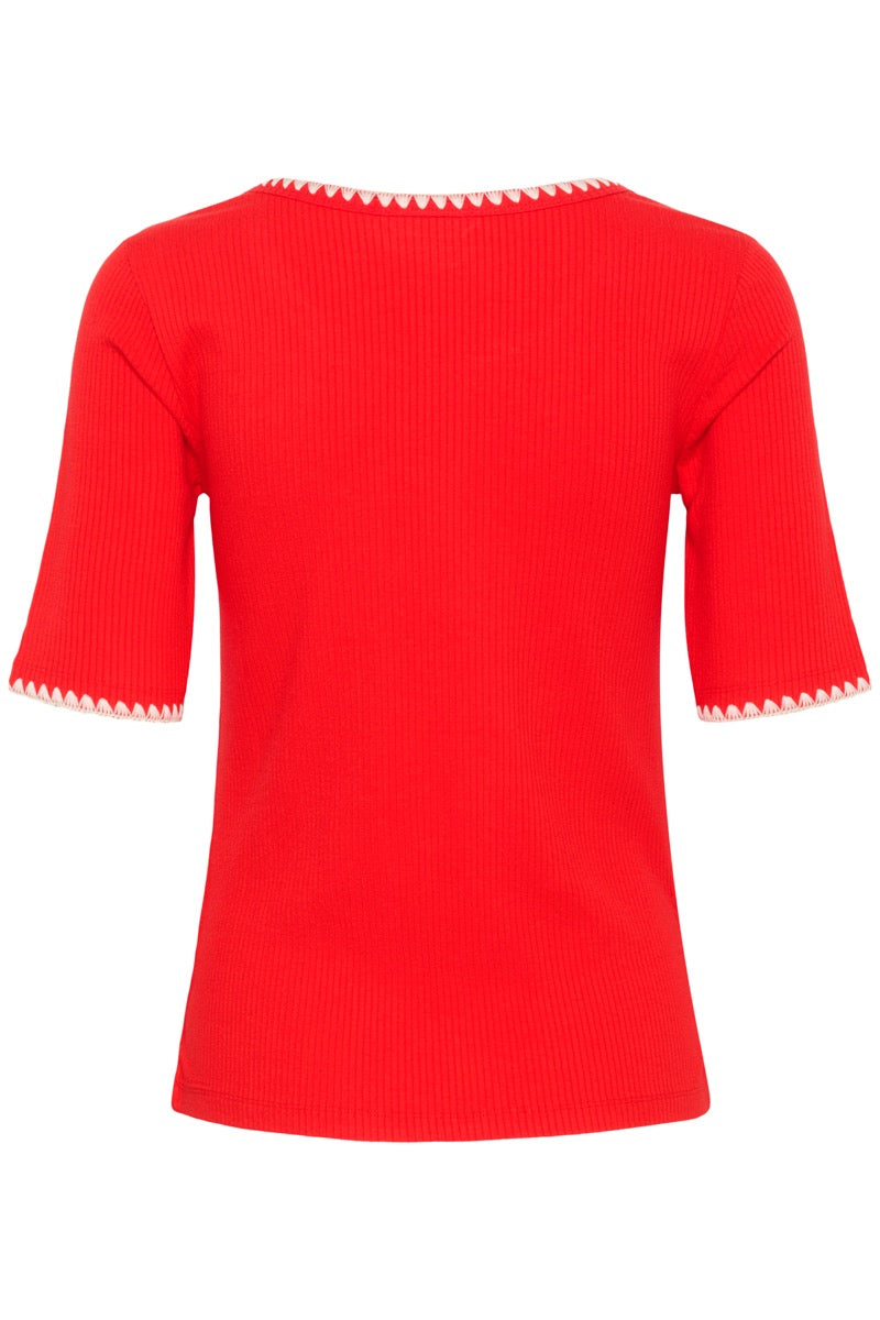 Cream Ribba T-shirt Stitched Flame Scarlet Rød