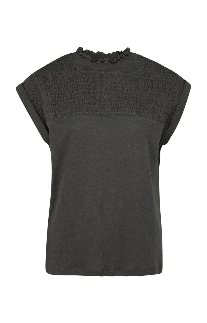YAYA Smocked Top Beluga Sort