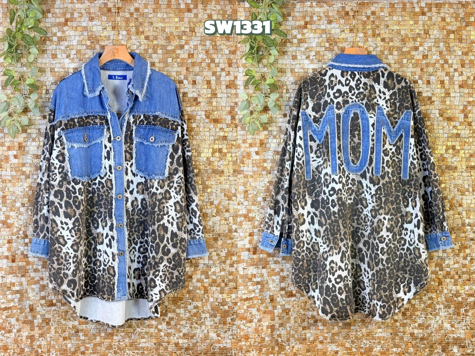 Sexy Woman Jakke Leopard Denim Blå