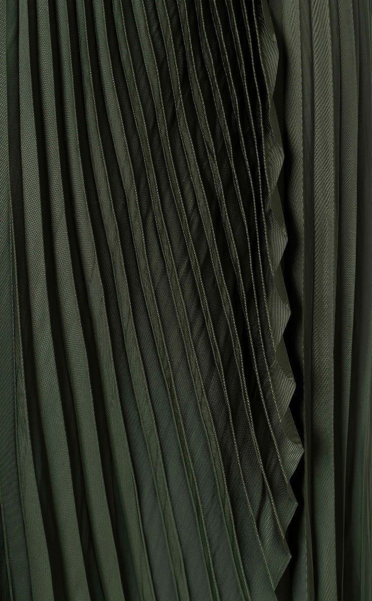 YAYA Satin faux wrapped skirt w pleats Deep Dark Woods