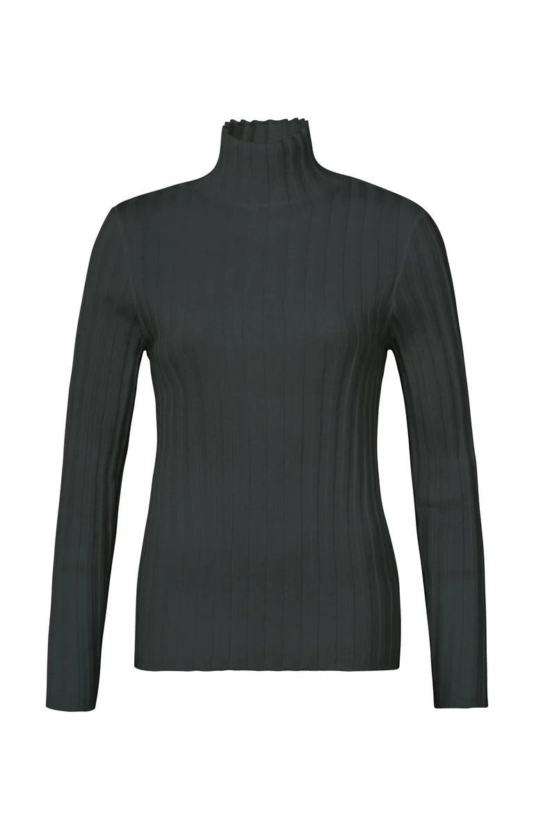 YAYA Ribbed Sweater m Turteneck og lange ærmer Phantom Sort