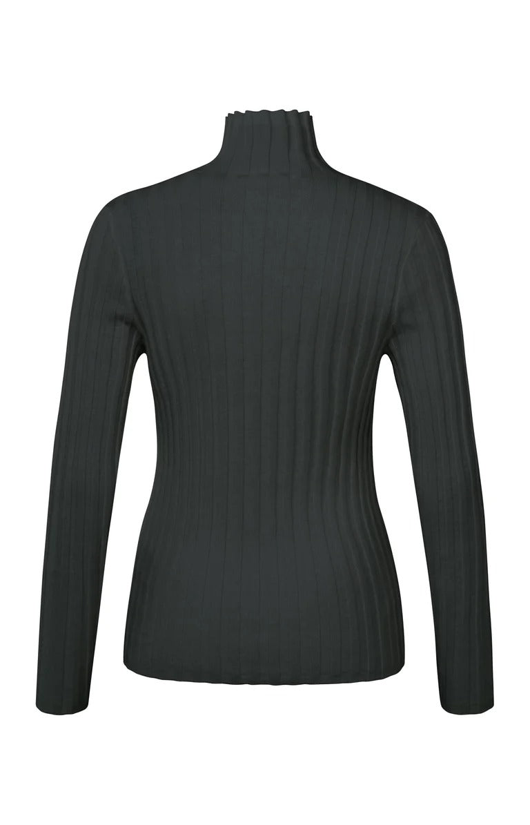 YAYA Ribbed Sweater m Turteneck og lange ærmer Phantom Sort