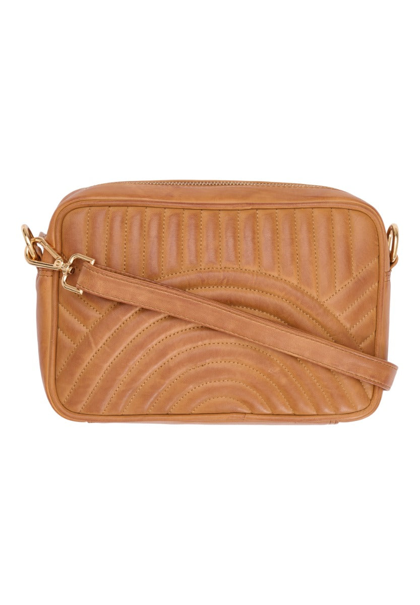 ORCHID Small Quilted Clutch Cognac w Light Gold acc