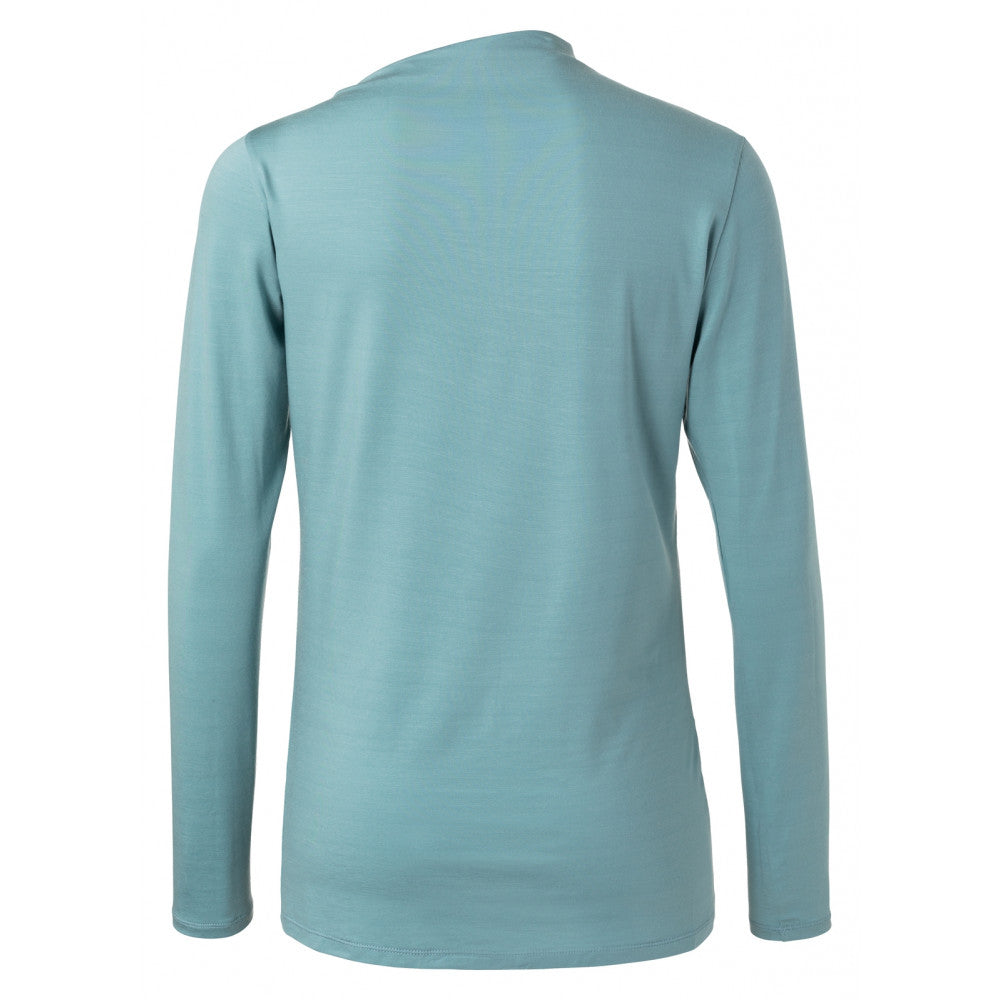 YAYA Long Sleeve  Blouse w Slanted Neckline Rain Sky