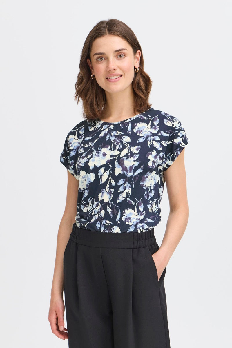 Fransa Seen T-shirt Blomstret Small Nightsky Blå