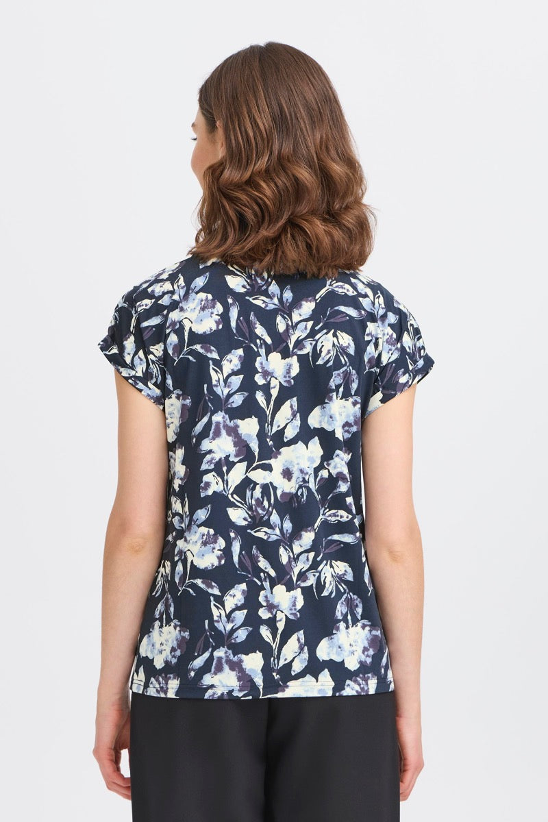 Fransa Seen T-shirt Blomstret Small Nightsky Blå