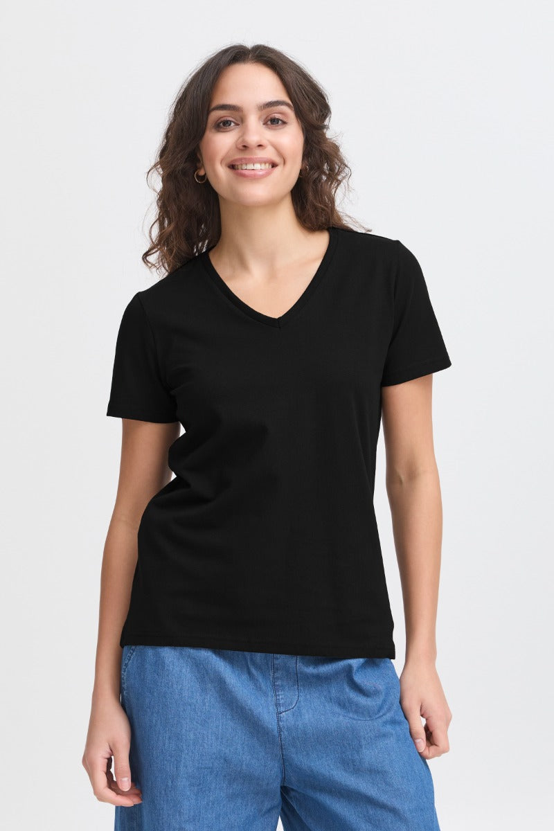 FRANSA Zashoulder T Shirt V Hals Sort