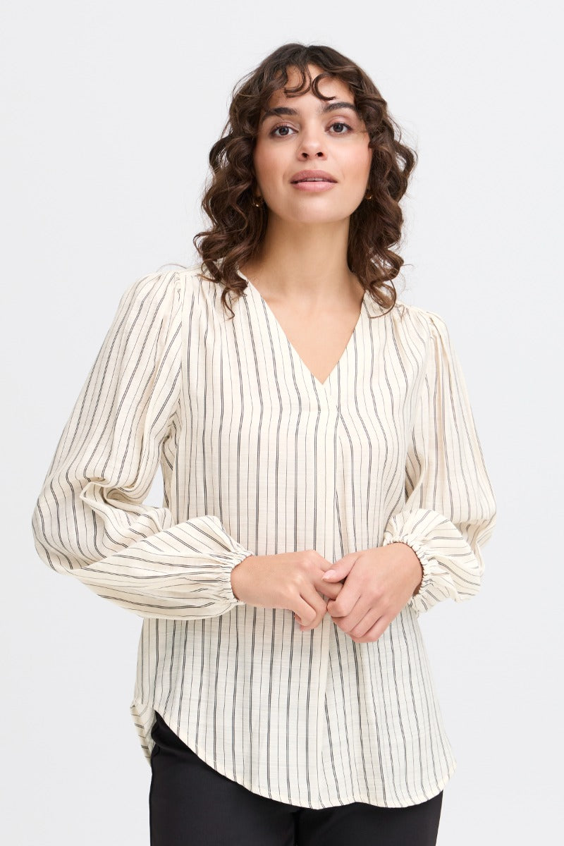 Fransa Ariana Bluse 4 Stribet Moonbeam Grå