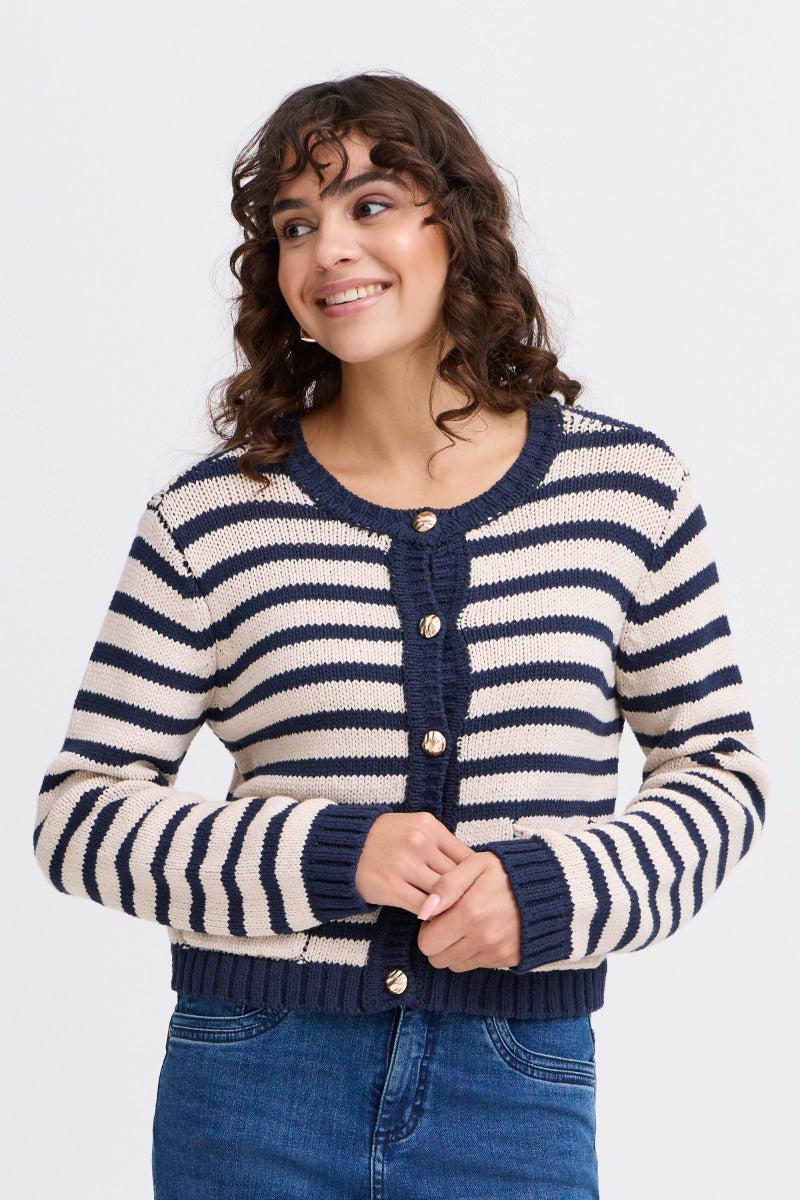 FRANSA Belinda Cardigan Beige Navy