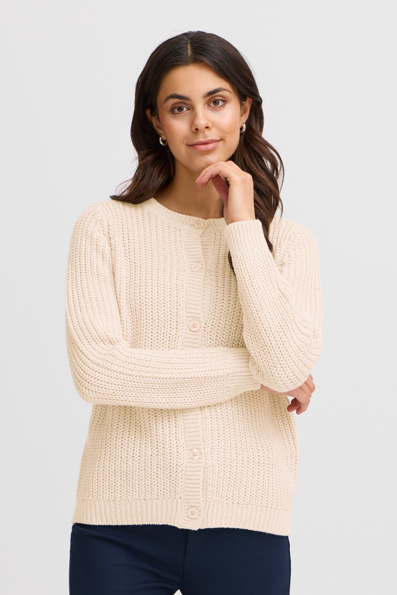 Fransa Erni Cardigan 1 Limestone Melange