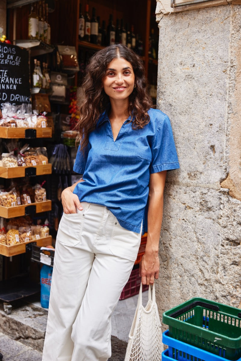 Fransa Kindra Bluse 2 Clear Blå Denim