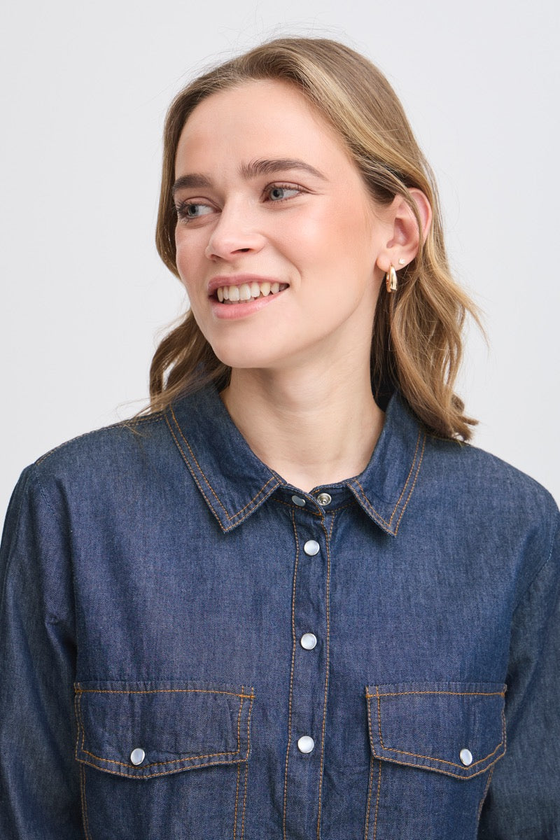 Fransa Larissa Skjorte 1 Denim Raw Blå