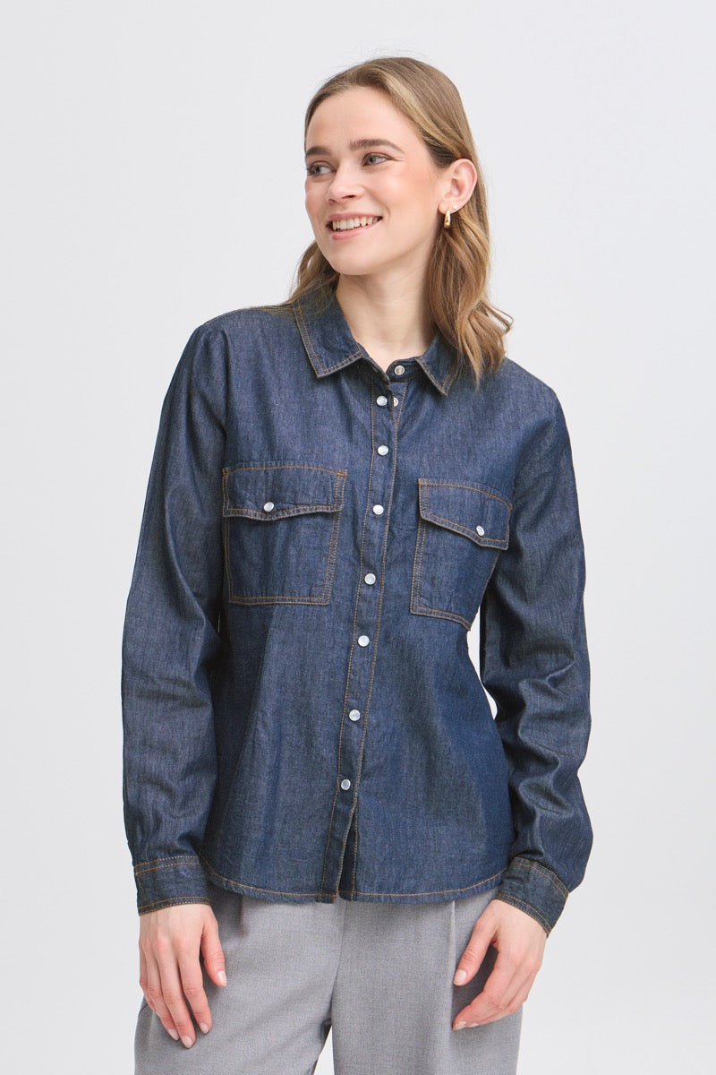 Fransa Larissa Skjorte 1 Denim Raw Blå