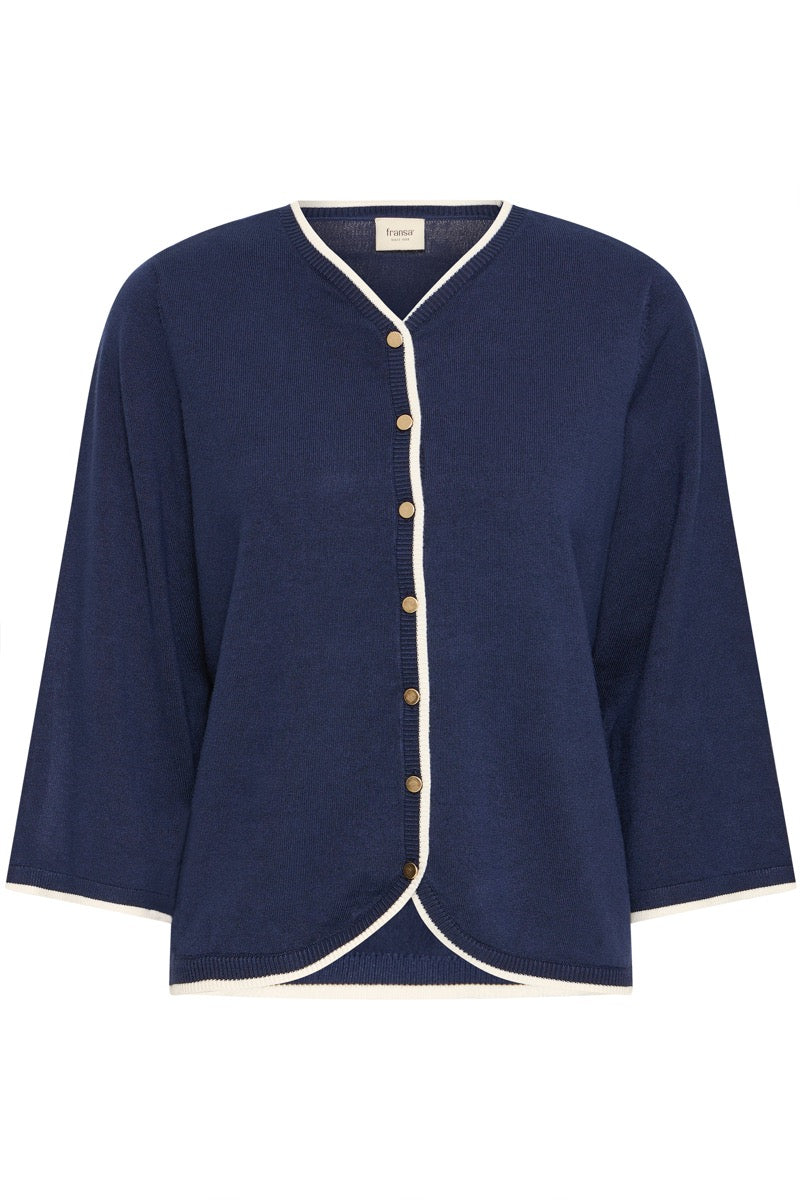 Fransa Contrast Cardigan 1 Navy Blazer
