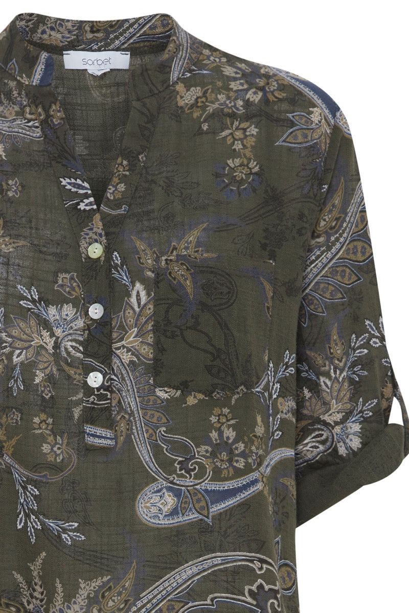 Sorbet Anna Print Bluse Beetle Grøn