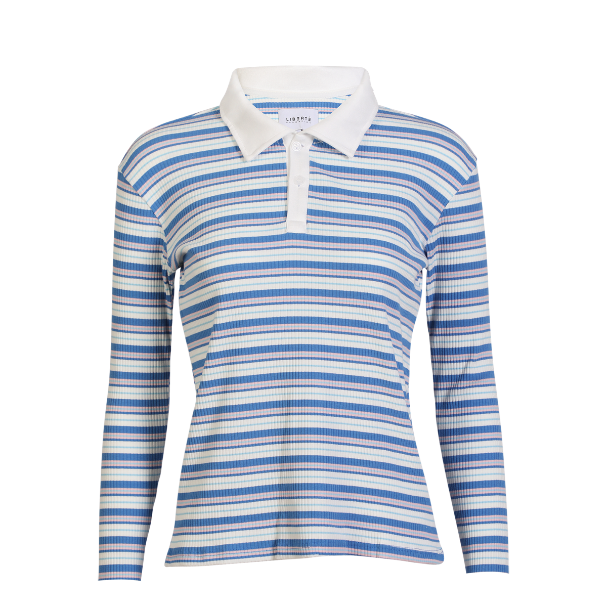 Liberte Natalia LS Polo Bluse Blå Hvid Rosa Stribet