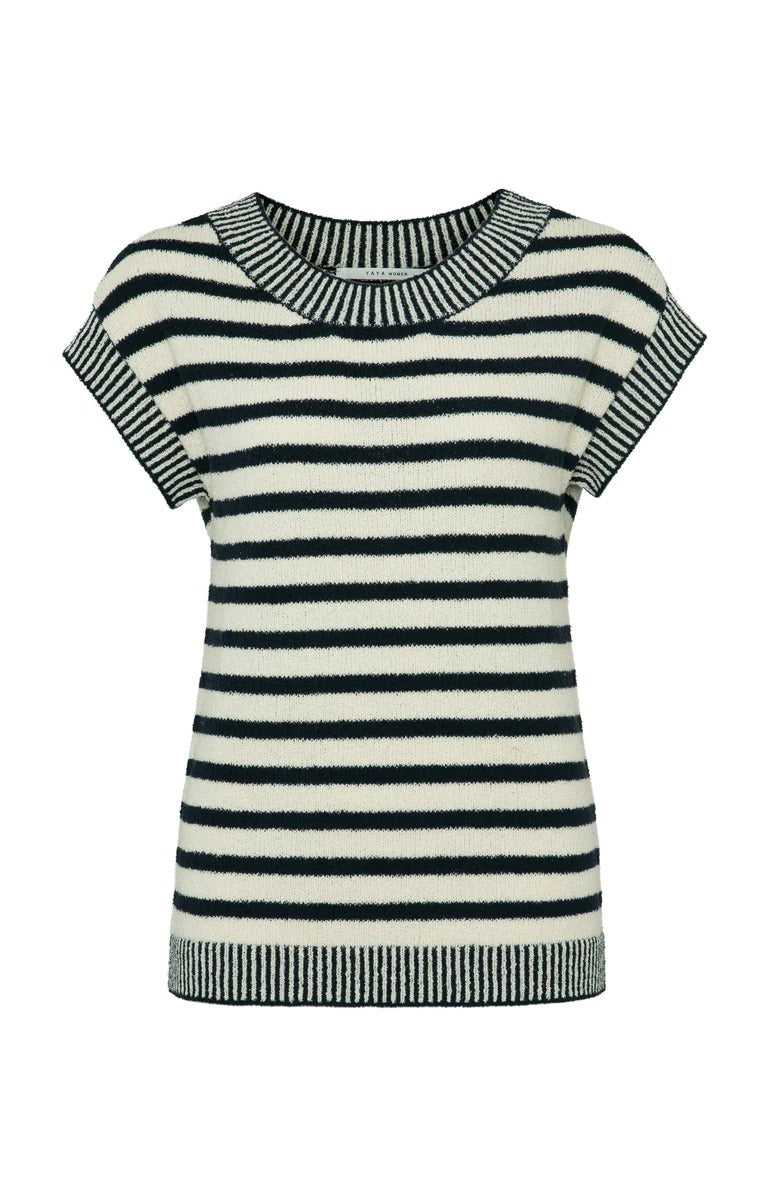 YAYA Sweater Round Neck Sand Navy Strib
