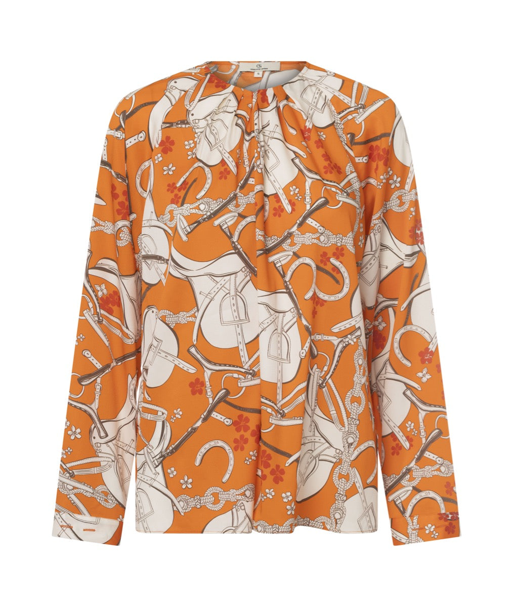 Charlotte Sparre SADDLE UP Bluse Pleat Neck Orange