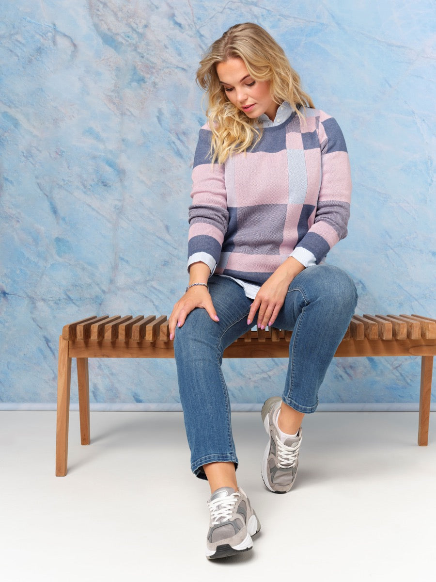 Skovhuus Pullover Tern Blå Geranium Pink