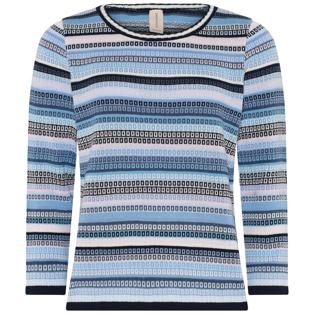 Skovhuus Pullover Jaquard 3/4 Ærmer Pool Blå