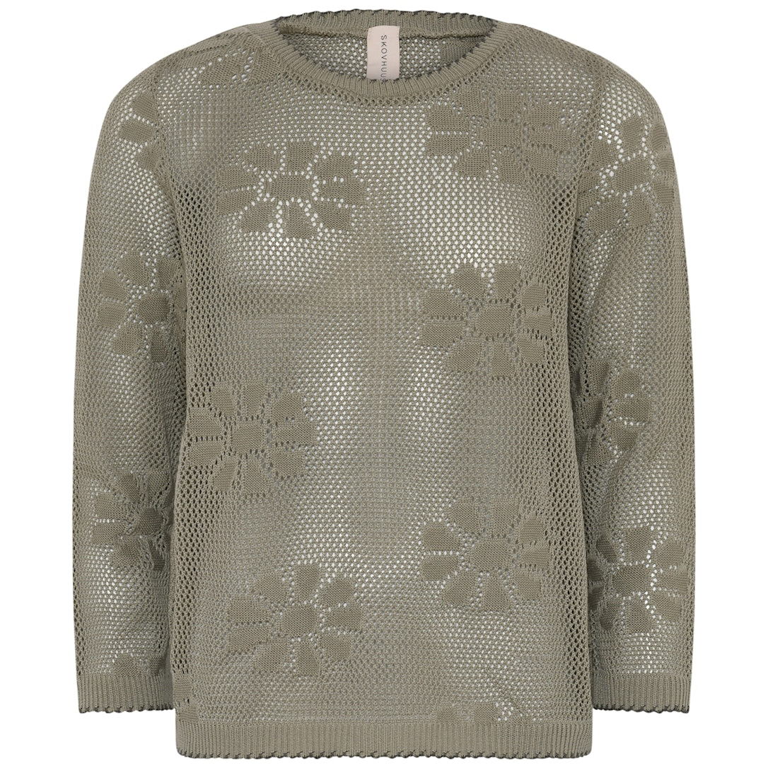 Skovhuus Openwork Flower Pullover Laurel Grøn