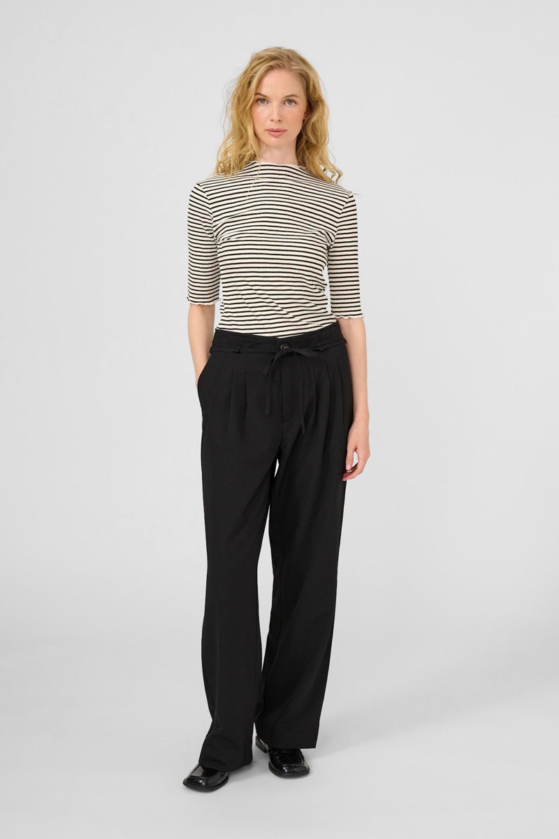 Karen By Simonsen Candace SS Stribet T-shirt Egret Meteorite Sort