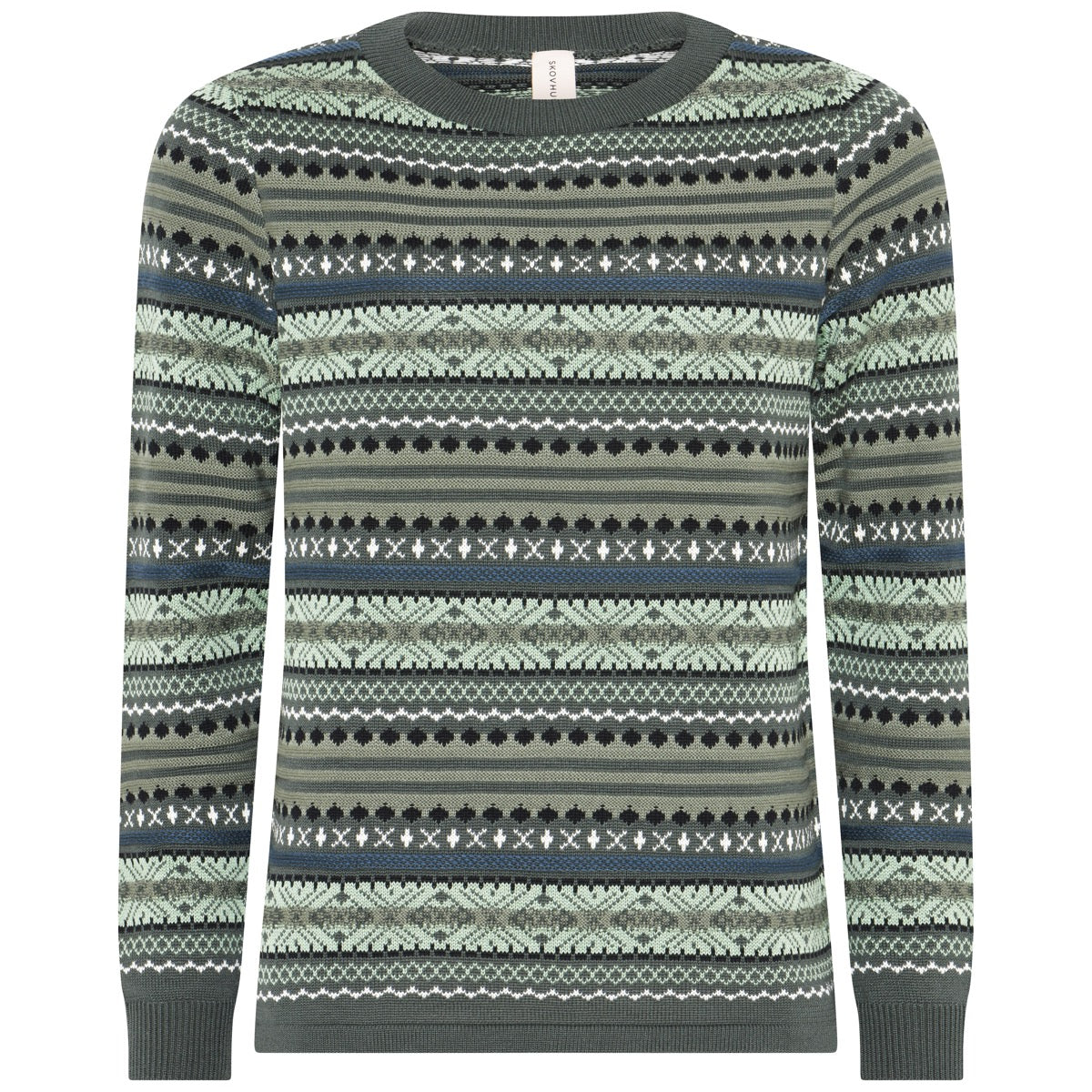 Skovhuus Ingegard Strik Pullover Multi Jaquard Agave Grøn