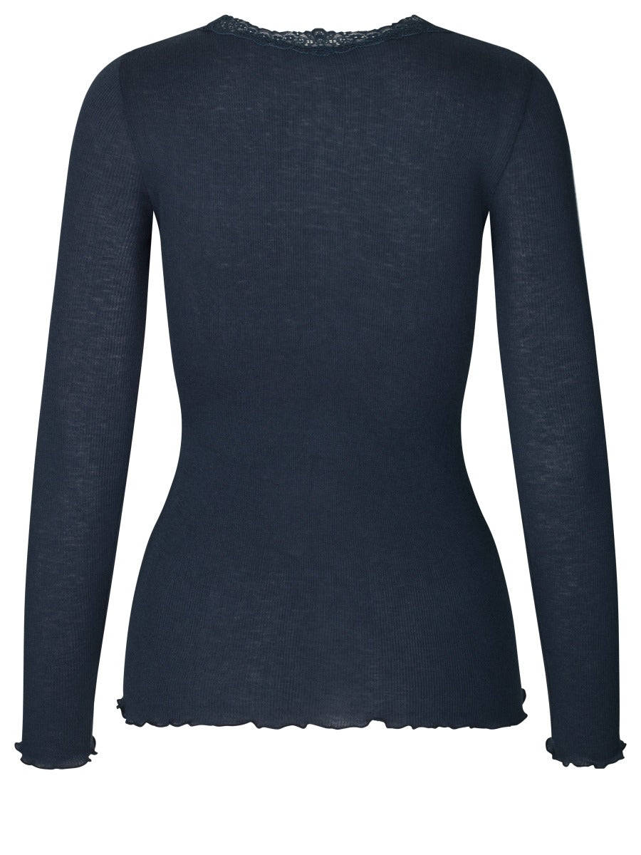 Rosemunde Copenhagen Uld T-Shirt Lange ærmer w Lace Navy Blå
