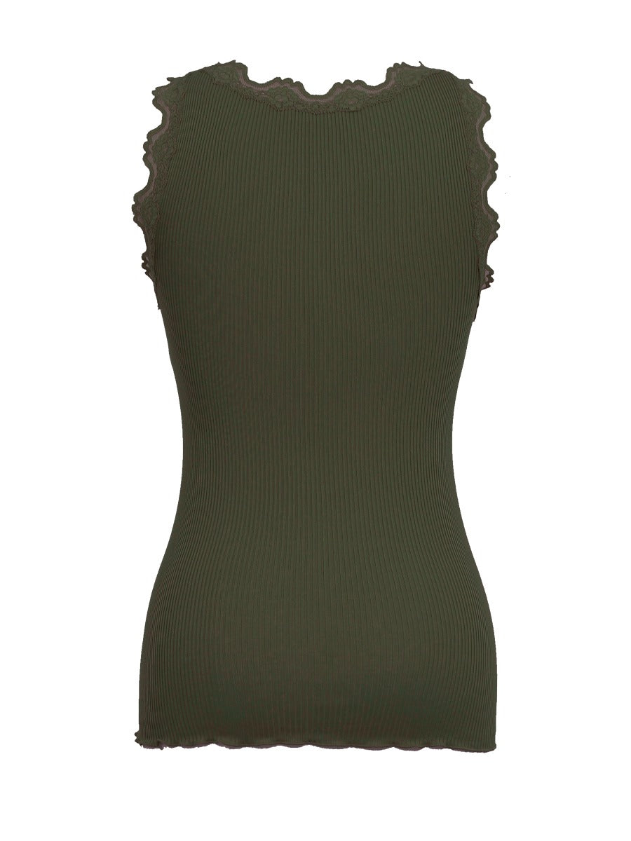 Rosemunde Copenhagen Silke Top w lace Olive Night Grøn