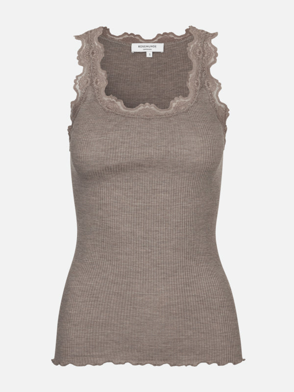 Rosemunde Silke Top w Lace Brun Melange