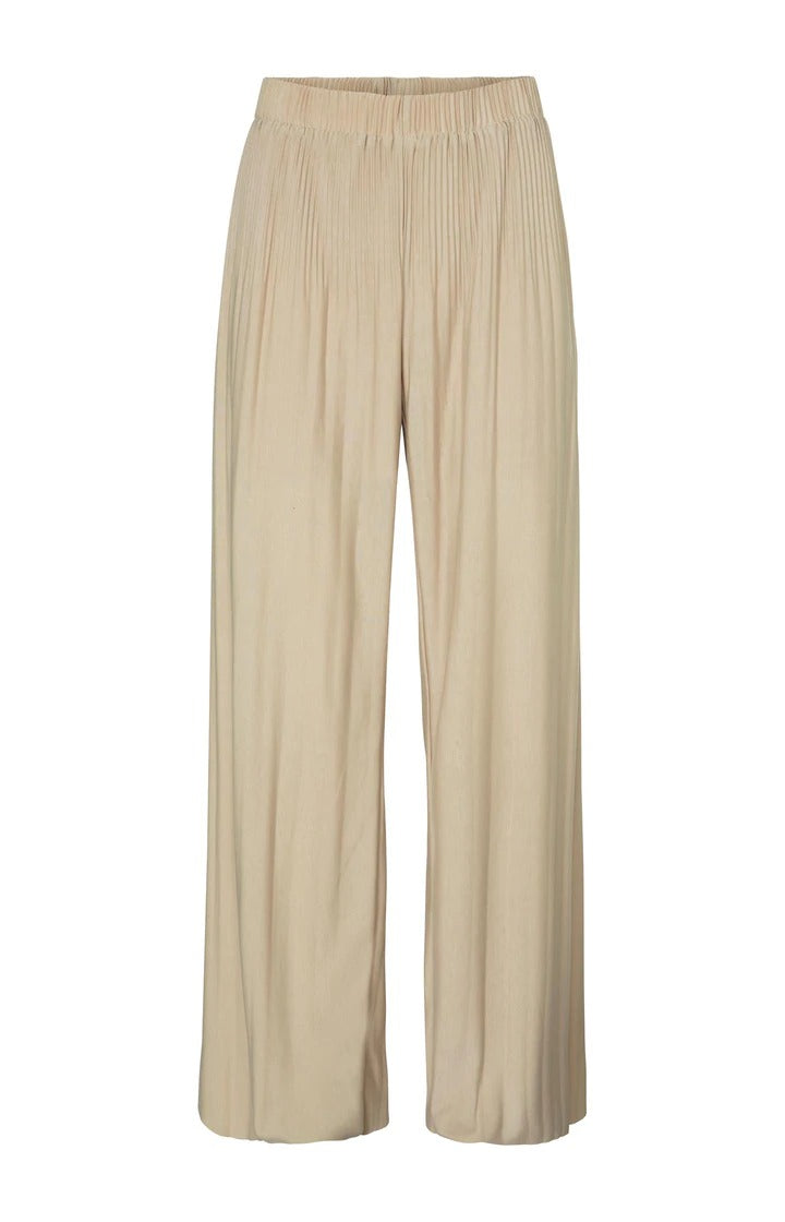 YAYA Jersey Plisse Bukser Wide Leg Sand