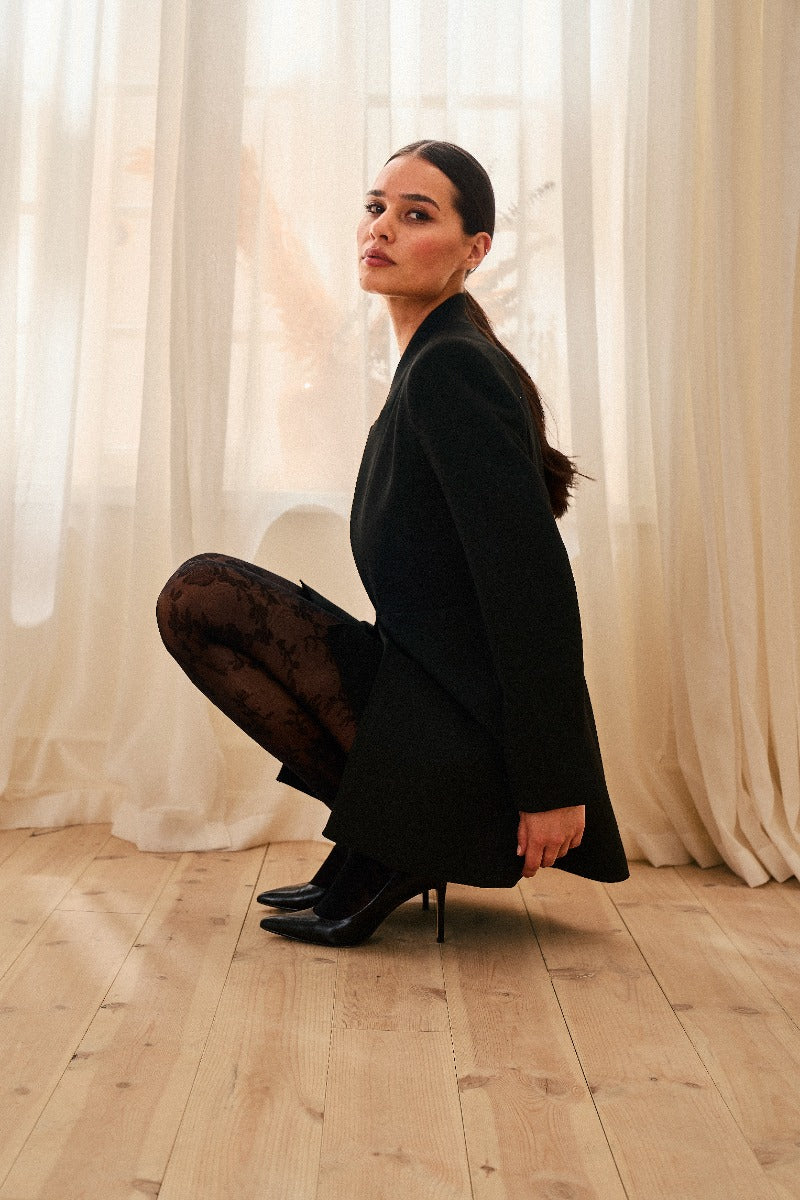 DECOY Strømpebuks Tights Flower Sort