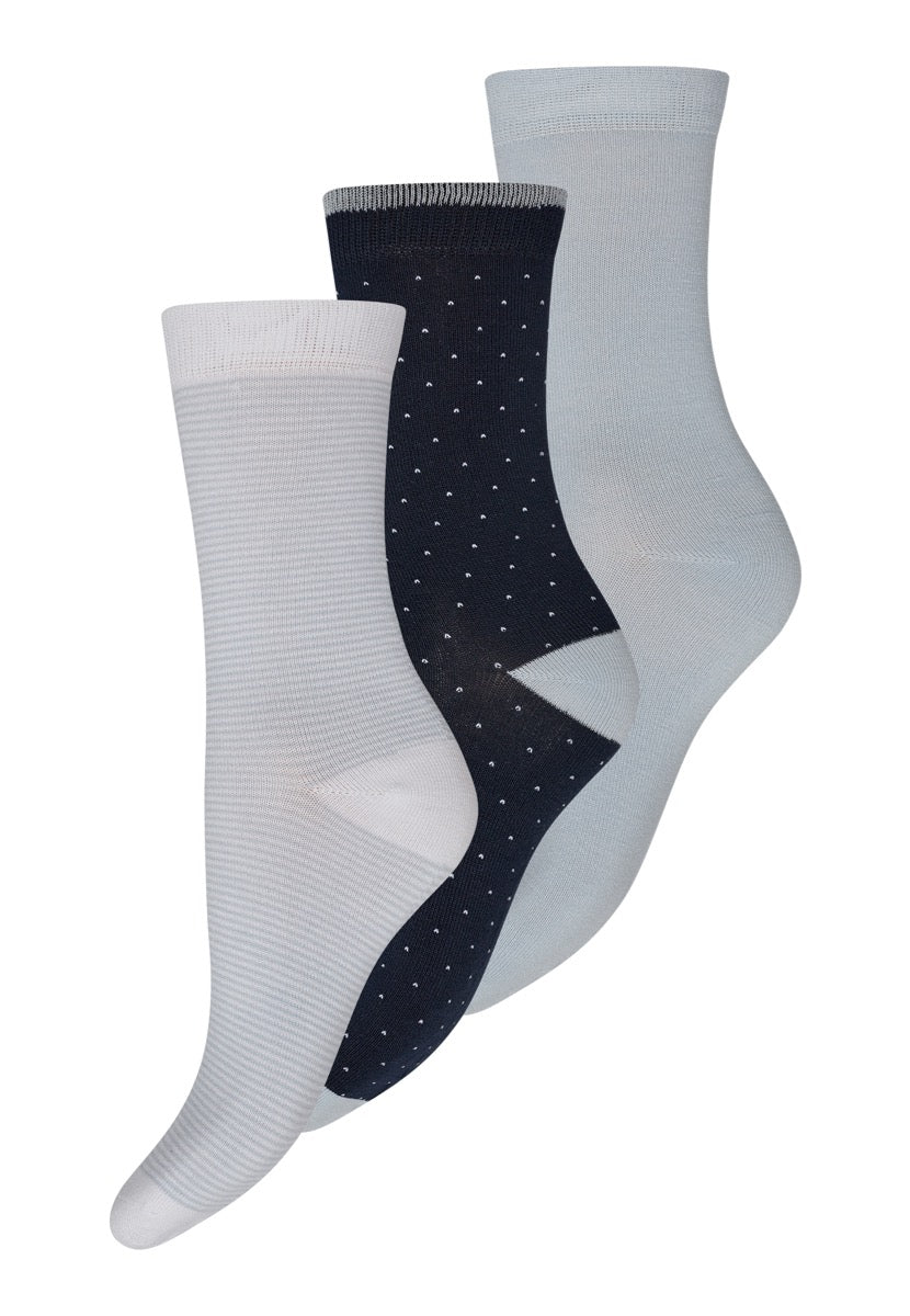 DECOY 3-Pack Ankle Strømper Bambus Blå