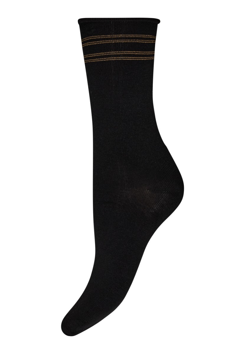 DECOY Ankel Strømper Bambus 3 pack Stribet Sort Guld