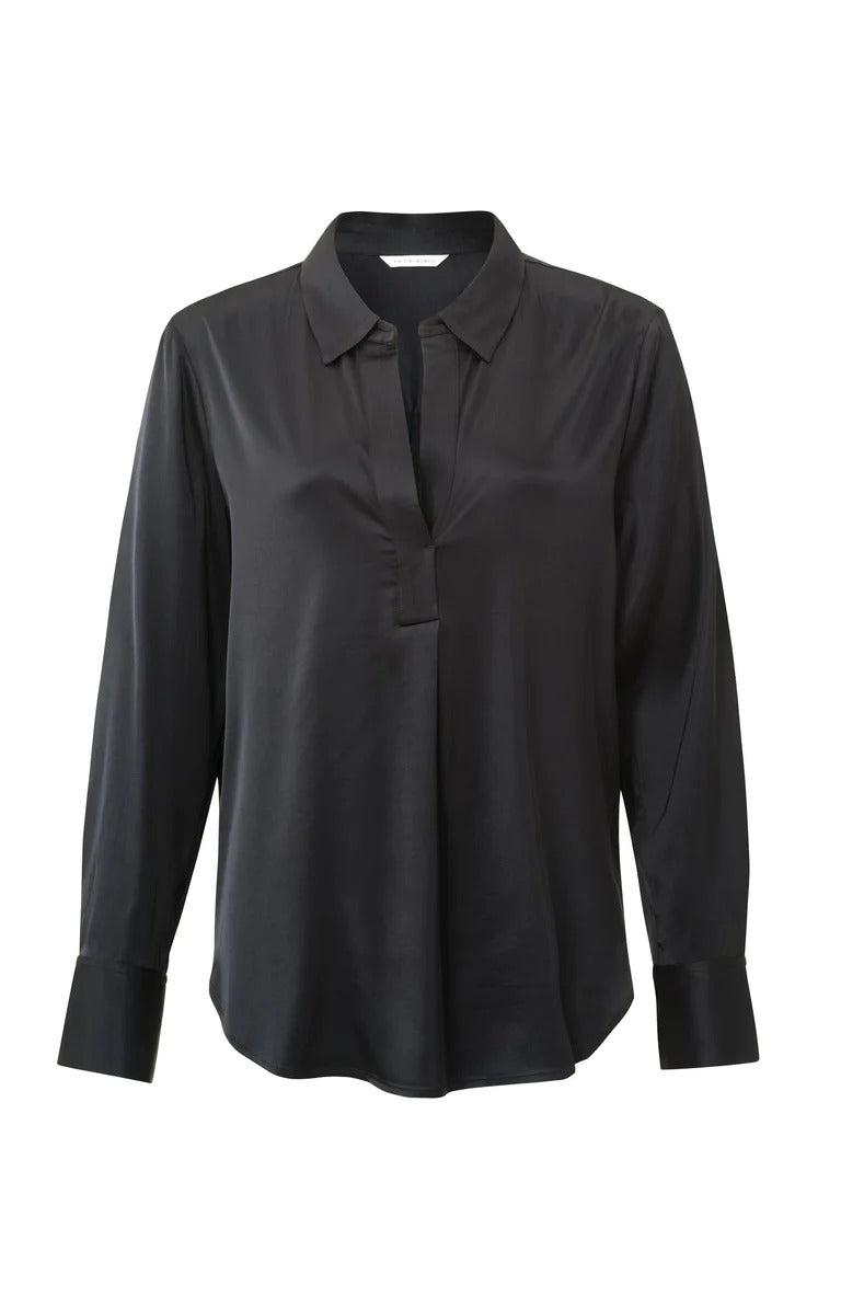 YAYA Satin Tunica Top V Neck Anthracite Grå