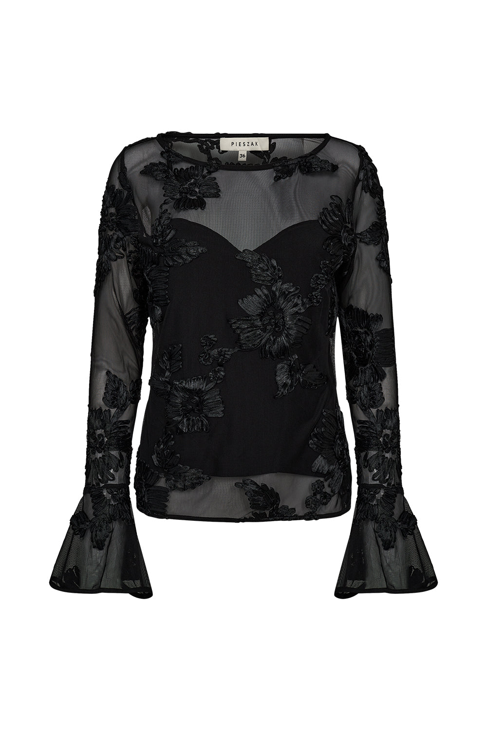 Pieszak PD Melia Mesh Bluse Flounce Sleeves Sort