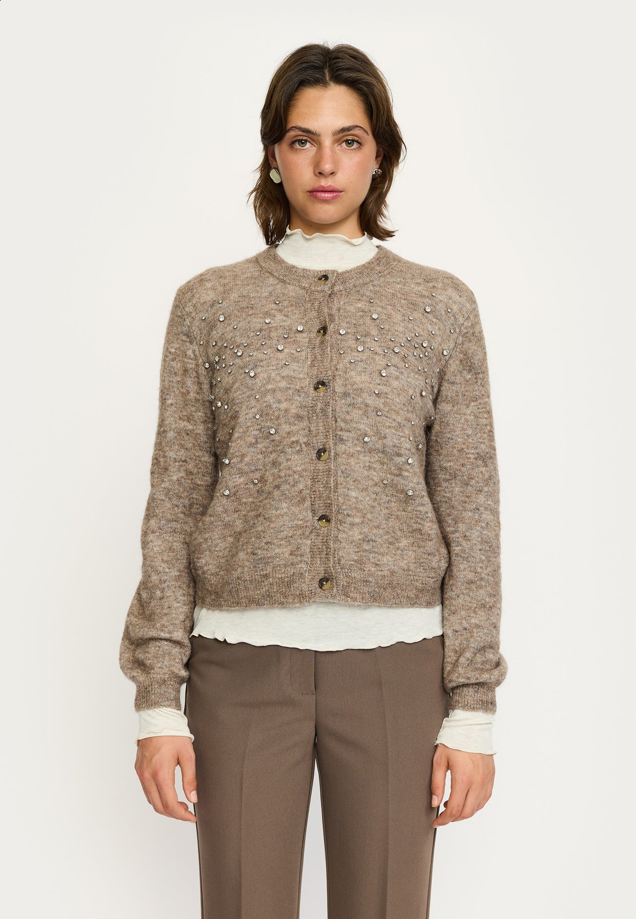 Soft Rebels Allison Jewel Strik Cardigan Falcon Melange Blå