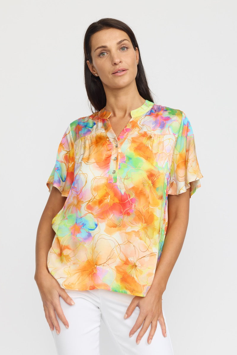 2 Biz Amora Bluse Orange Grøn Lilla Mix