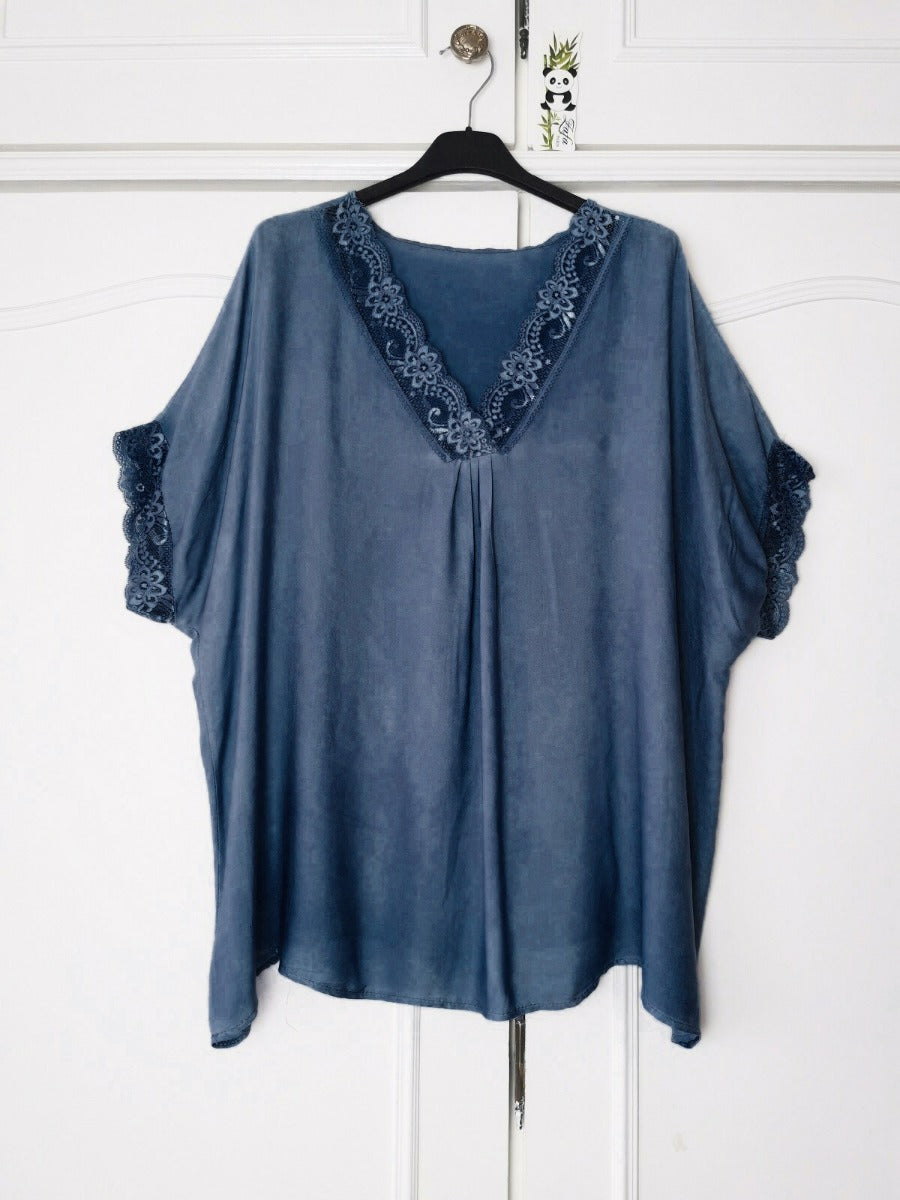 Löwenstein Vecolure V Bluse Lace Blå