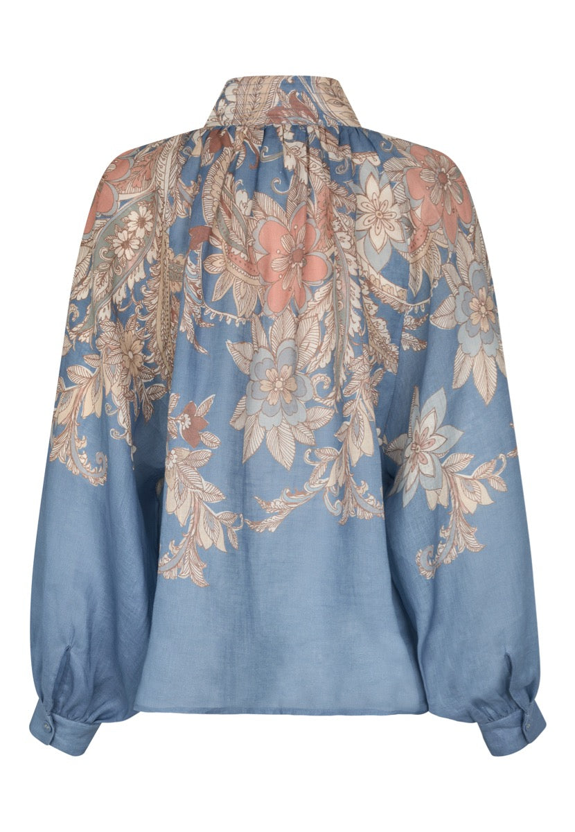 Dea Kudibal NITA NS Bluse w Stand Collar Eiko Blomstret Blå
