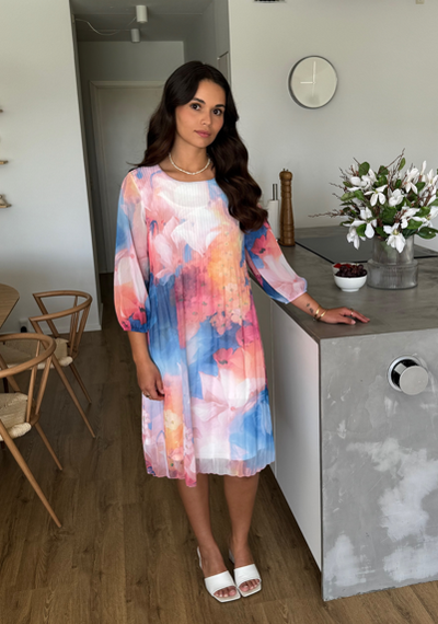 2 Biz Dieppe Kjole Pastel Flower Lyserød Blå