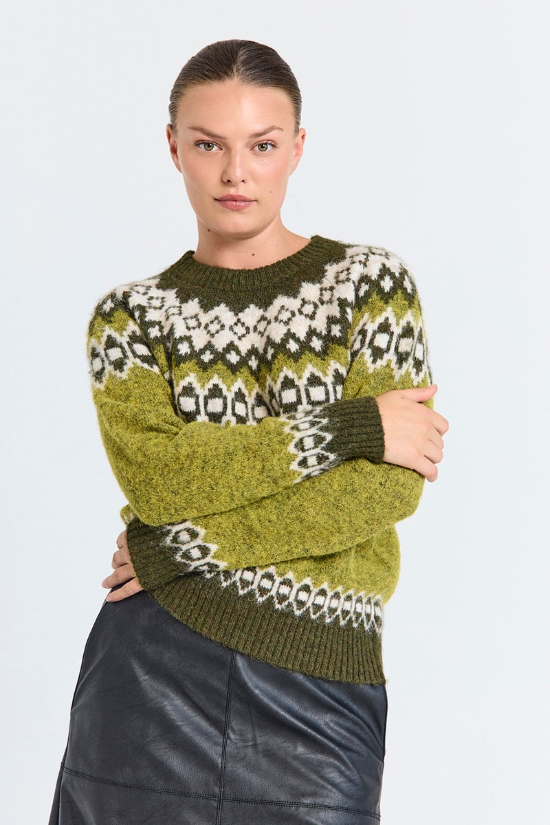 Freequent Novala Pullover Golden Lime Grøn