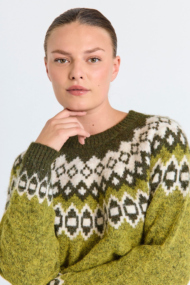 Freequent Novala Pullover Golden Lime Grøn