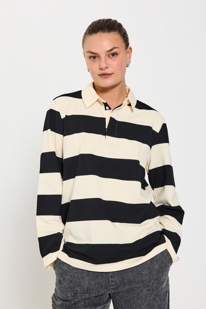 Freequent Nilla Polo Skjorte Stribet Sort Star Off White